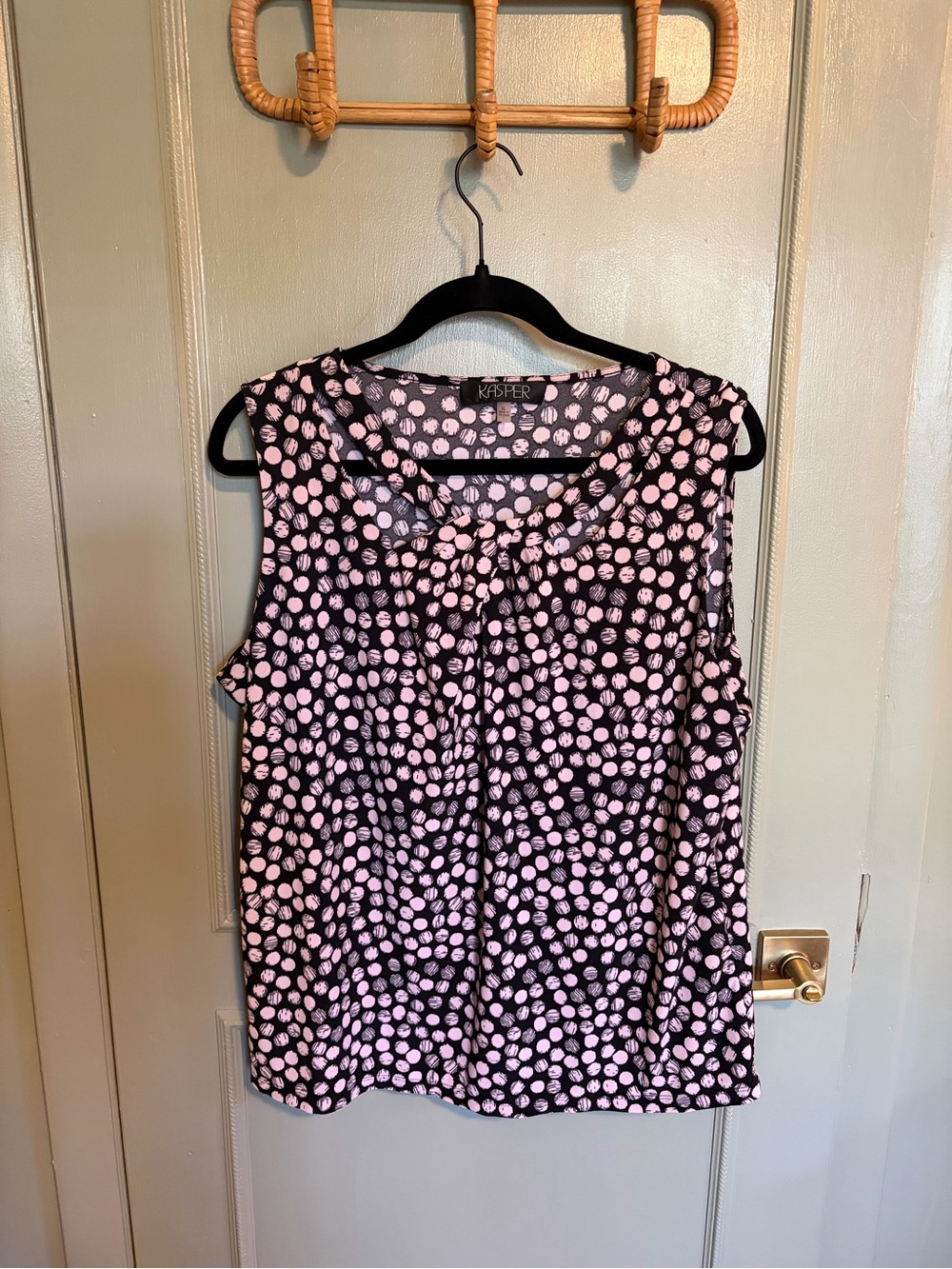Kasper Black Sleeveless Top with Pink Dot Print